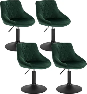 Produktbild von WOLTU Barhocker 4er Set Tresenhocker Barsessel mit Rückenlehne aus Samt und Metall, Dunkelgrün