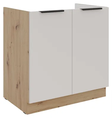 Produktbild von Küchen Spülenunterschrank 80 cm Küche SOLANO Kaschmir beige matt + Eiche Artisan matt Küchenzeile Küchenblock Küche Einbauküche