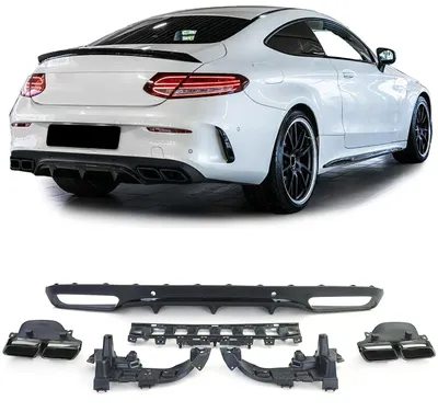 Für Mercedes C205 Coupe 15-18 Heckdiffusor Stoßstange + Endrohre 4 Rohr Schwarz in der Farbe Schwarz von Carparts-Online GmbH