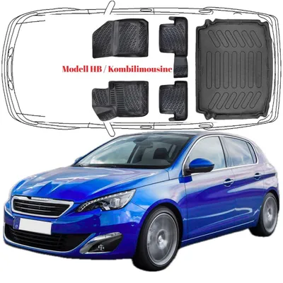 Produktbild von 3D Auto Fußmatten & Kofferraumwanne Set Kompatibel mit Peugeot 308 2.Gen 2013-2021 HB