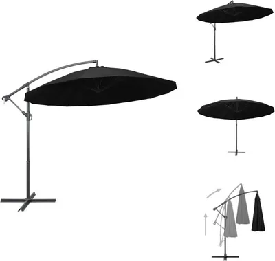 Image de vidaXL Parapluie noir 3 m mât en aluminium - Parasols & ombrelles