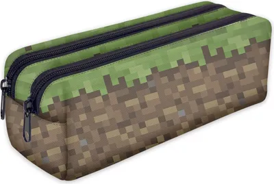 Produktbild von Mäppchen, Federtasche, Federmäppchen 2 Fächer, Schüleretui, lustiges 3D-Motiv, Grün & Braun Pixel [107]