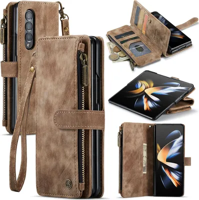 Immagine prodotto di Custodia Galaxy Z Fold4, custodia in Finto cuoio con cerniera, chiusura magnetica, tasca per carte, supporto, portafoglio, custodia protettiva per Samsung Galaxy Z Fold 4 5G marrone