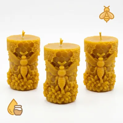 Immagine prodotto di Set di 3 candele in cera d'api API IN FAVO 100% naturali ed ecologiche