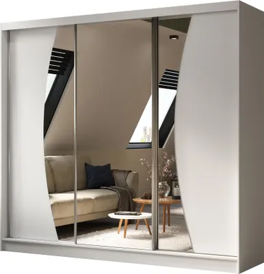 Image de BEAUTYSOFA armoire moderne avec portes coulissantes VOX 240 cm - armoire avec miroir et portes coulissantes (blanc)