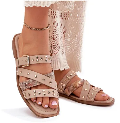 Produktbild von Verzierte Damen-Sandalen mit flachem Absatz und Riemen und Schnalle beige Manitte 41
