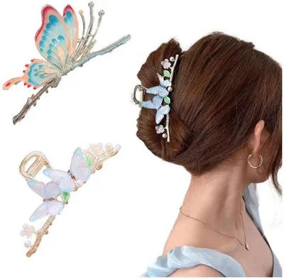 Image de Lot de barrettes à cheveux avec de grands motifs de fleurs et de tulipes, 6 pièces, grandes formes de fleurs et de tulipes.