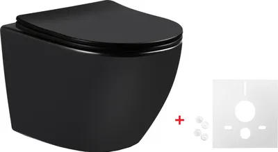Produktbild von BB Wand Hänge WC Toilette WC-Set spülrandlos mit kurzer Ausladung und SoftClose TakeOff WC-Sitz, schwarz matt