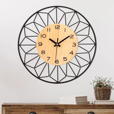 Obrázok produktu pre Drevené nástenné hodiny bez tikania, 60 cm, okrúhle nástenné hodiny, štýlové, na batérie, do obývačky a spálne