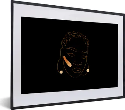 Produktbild von MuchoWow® Gerahmtes Poster Frau - Gold - Strichzeichnung 40x30 cm - Poster mit Schwarzem Bilderrahmen Wandposter Rahmen Foto Bilder - Bilderrahmen - Poster im Rahmen