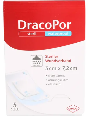 Produktbild von DracoPor waterproof 5 cm x 7,2 cm transparent steriler Wundverband, 5 St. Wundauflagen