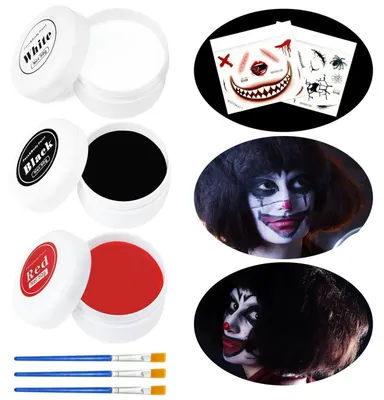 Obrázok produktu pre Sada na líčenie na Halloween – čierna, biela, červená – 150 g, vrátane štetcov