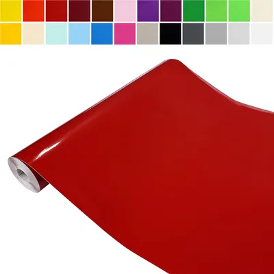 Produktbild von DecoMeister Uni Folien – Küchenfolie für Möbel – Dekorative Möbelfolie – Selbstklebende PVC Folie – Einheitliche Farbe – 45x200 cm Signalrot Rot Glanz