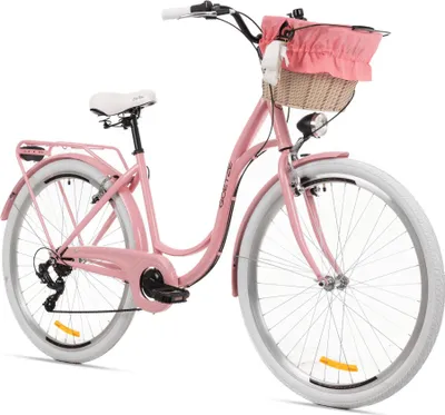 Produktbild von Goetze Mood 28 Zoll City Bike, 18 Zoll Tiefeinsteiger, 7-Gang Shimano Tourney, V-Bremse, LED-Beleuchtung, Komfortsattel, Rattankorb mit Bezug