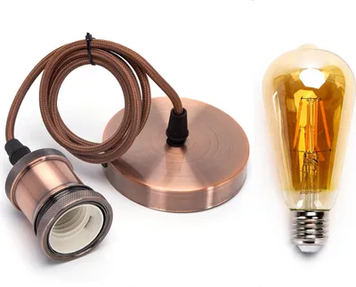 Produktbild von E27 Vintage Lampenfassung mit kabel Metall Nostalgie Retro inkl. LED Leuchtmittel Bronze