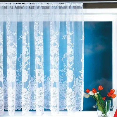 Produktbild von Gardine mit Universalband (300x145cm, Design: Thekla) - Gardine Voile Jacquard transparente Spitzenoptik, lichtdurchlässig, pflegeleicht