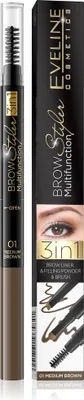 Zdjęcie produktu dla Eveline Cosmetics Brow Styler – kredka do brwi, długotrwały efekt, krycie, Odcień 01 - medium brown