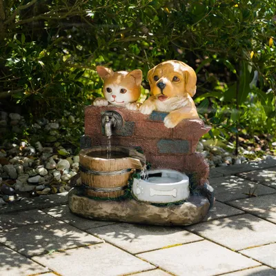 Produktbild von esotec Solarbrunnen Hund Welpe & Katze Bruno und Maya Komplettset outdoor 101334