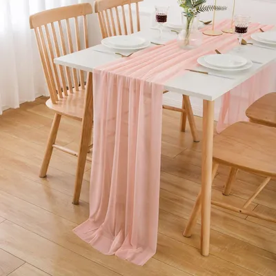 Produktbild von Tischläufer aus rosa Chiffon – 300 x 70 cm – Polyester mit dezentem Glanz – Ideal für Hochzeiten und Feiern