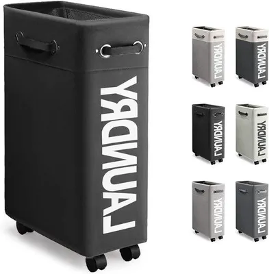 Produktbild von Klappbarer Wäschekorb 45L mit Rädern, Schwarz, Faltschale