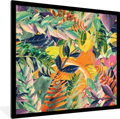 Produktbild von MuchoWow® Gerahmtes Poster Blumen - Dschungel - Tropisch 40x40 cm - Poster mit Schwarzem Bilderrahmen Wandposter Rahmen Foto Bilder - Mit Rahmen - Wanddekoration Schlafzimmer