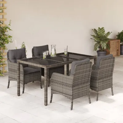 Obrázok produktu pre vidaXL 5-dielna záhradná jedálenská súprava s vankúšmi Grey Poly Rattan