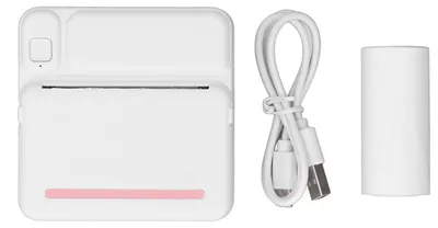 Image de Mini-imprimante thermique, impression HD, résolution de 200 dpi, sans encre, rechargeable, appareil portable de poche avec 1 rouleau de papier, blanc, rose