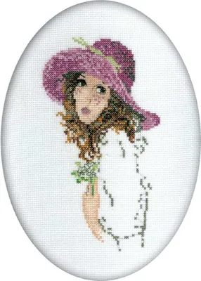 Image de rto Ensemble point de croix "Dame au bouquet de fleurs" r292, modèle de paiement, 9x14 cm