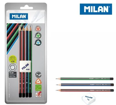 Immagine prodotto di Ołówki trójkątne 4szt+gumka 430 blister MILAN