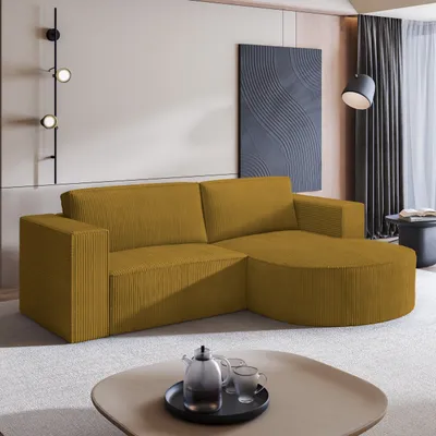 Produktbild von Masseno Ecksofa SORELA P R-S mit Schlaffunktion L-Form, Sofa mit Bettkasten, Wohnzimmersofa, Couch, Soffa, Bettsofa, Couchgarnitur- Gelb, POSO 01