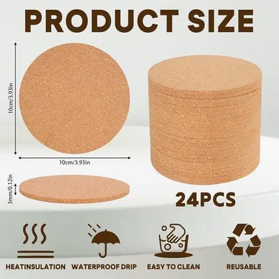 Produktbild von Famanu Untersetzer Set 24 Stück - Runde Korkuntersetzer hitzebeständig, Durchmesser 10 cm