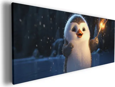 Produktbild von Wallario Premium Leinwandbild Süßer Pinguin in Größe 80 x 200 cm