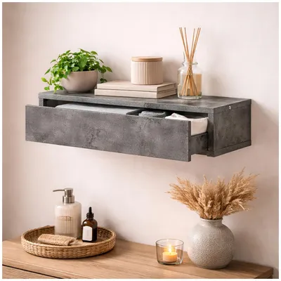 Produktbild von Wandregal mit Schublade 60 cm Betonoptik