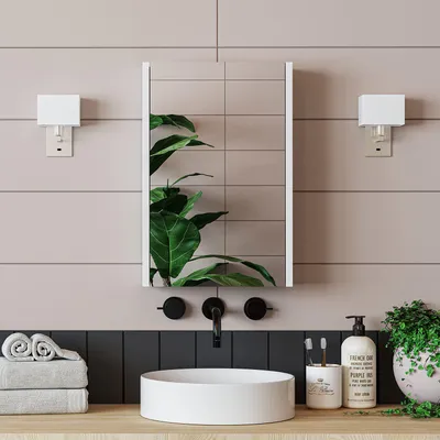 Imagen del producto de Skye Decor, armario de baño de alta calidad con espejo, color blanco, 40x60x16 cm, 100% melamina