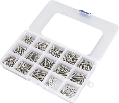 Obrázek produktu pro 840 ks šroubů matic sortimentní sada metrických M2,5 s různými víčky se šestihrannou hlavou z nerezové oceli s plochými podložkami