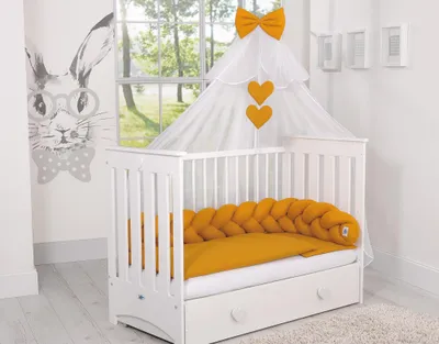 Produktbild von Flätat Schutzpolster für Babybett Muskat 180 cm aus hochwertiger Baumwolle, handgefertigt, ECO FILLBALL Füllung, stabil mit s