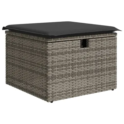 Produktbild von vidaXL Gartenhocker mit Kissen Grau 55x55x37 cm Poly Rattan