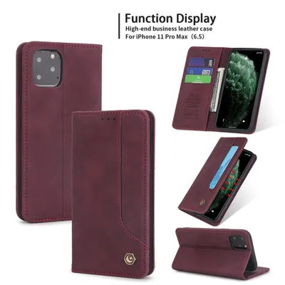 Obrázek produktu pro RetroPolyuretankožené pouzdro pro iPhone 11 Pro Max peněženkový design pouzdro s držákem na karty a stojánkem červené