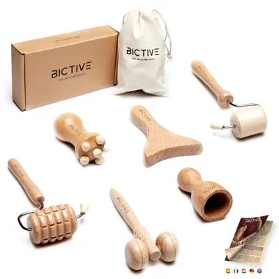 Produktbild von Gesichtsmassagegerät Massageset Gesichtsroller - 6-teilig - Buchenholz - 6 Massagewerkzeuge - Für Gesicht, Augen, Hals und Dekolleté
