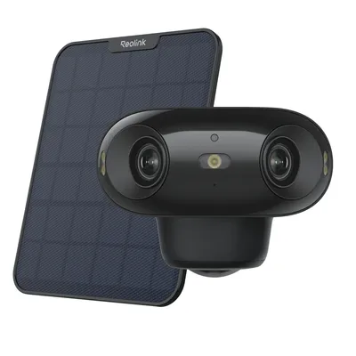 Produktbild von Reolink Argus 4 Pro+SP2, 4K 8MP 180° Dual-Lens Akku-Kamera, Smart Detection, 2.4/5GHz WiFi, ColorX-Nachtsicht, 2-Wege-Alarm, Schwarz