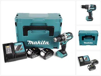 Zdjęcie produktu dla Makita DHP484RTJ, Wiertarka pistoletowa, Zamek centralny, Czarny, Niebieski, 1,3 cm, 3,6 cm, 1,3 cm