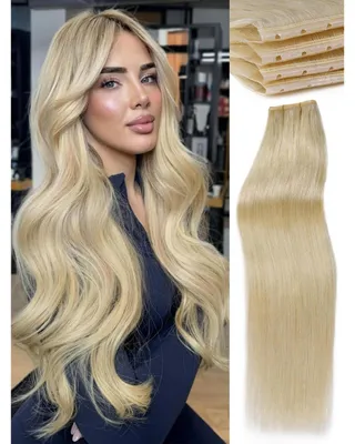 Obrázek produktu pro Prodlužovací vlasy z přírodních vlasů, 51 cm, dvojitá vrstva, metoda Remy, mikro kroužky, 2 balení, 100 g, blond