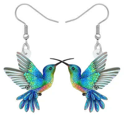 Image de Boucles d'oreilles colibri, en acrylique, pour femmes et filles, bijoux, charms, cadeau, 29x26 mm