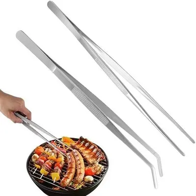 Immagine prodotto di Set di pinze da cucina Unyqoos® da 2 pezzi – 30 cm, acciaio inossidabile, ergonomiche e antiscivolo, pinze da cucina multifunzionali (1 curva, 1 dritta) per cucinare e grigliare