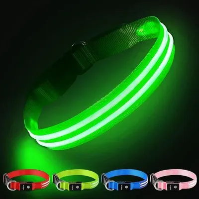 Obrázok produktu pre LED obojok pre psov Vodotesný svietiaci obojok s 3 režimami pre malé a veľké psy – zelený – S