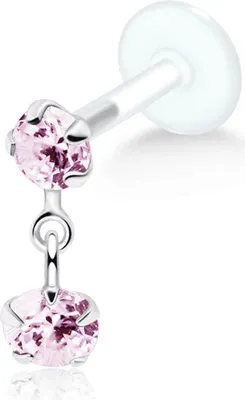 Produktbild von Ohrring Tragus Ohrpiercing 925 Sterling Silber mit Zirkoniasteinen in verschiedenen Farben Farbe - Pink Stablänge - 10 mm