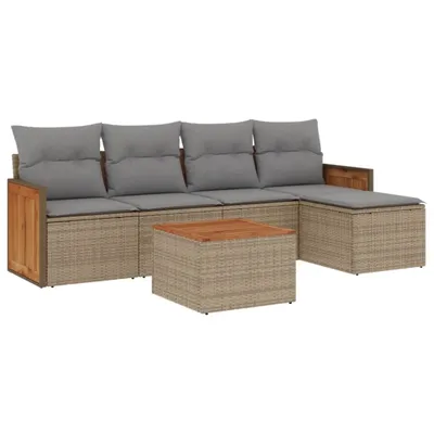 Produktbild von vidaXL 6-tlg. Garten-Sofagarnitur mit Kissen Beige Poly Rattan