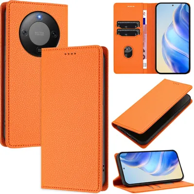 Produktbild von Litchi Leder Handyhülle für Honor X9D Wallet Kartenfächer Standfunktion Hülle Orange