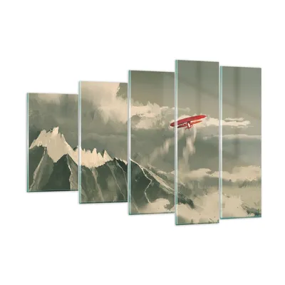 Produktbild von Bilder auf glas - 5 Teile - Rot Flugzeug Berge - 150x100cm - Glasbilder - Wandbilder - Bilder - zum Aufhängen bereit - Wanddekoration aus Glas - Glas Bilder - Wandbild auf Glas - GEG150x100-4854