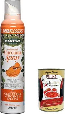 Produktbild von 3x Sprayleggero Curcuma, Kurkuma-Spray in Nativem Olivenöl Extra 200 ml – Italienisches Ölspray 100 % natürlich, 100 % leicht, 100 % einfach + Italian gourmet polpa 400g